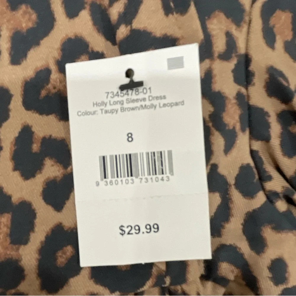 NWT Cotton On Leopard Dress Size 8 Long sleeve Ruffle Details Animal Print - Picture 3 of 7